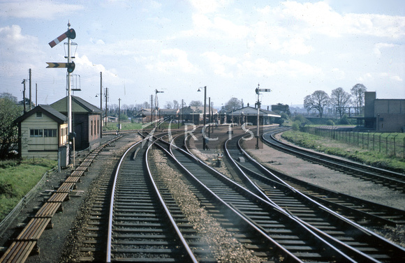 CC00390C - The approach to Stratford-upon-Avon station viewed from a train c late 1960s