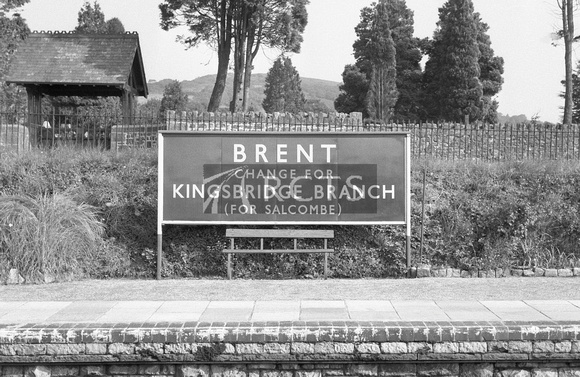 CUL0100 - Brent station nameboard 'Brent, change for Kingsbridge branch (for Salcombe)' 12/9/63