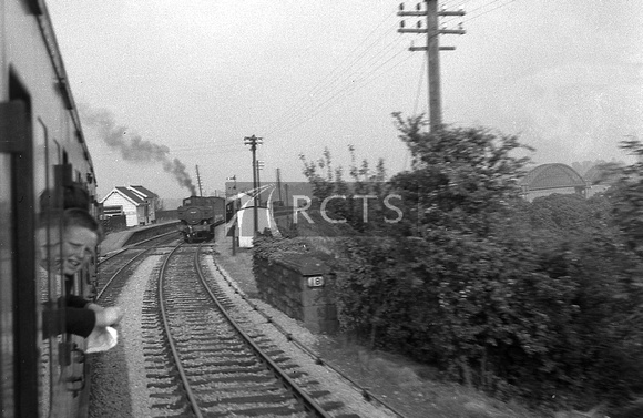 CUL0219 - Severn Bridge station with a GWR on a goods train viewed from a train 28/5/59