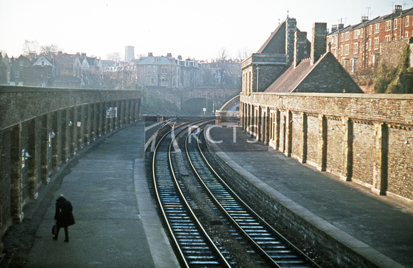LAN0172C - Clifton Down station viewed from an overbridge c April 1974