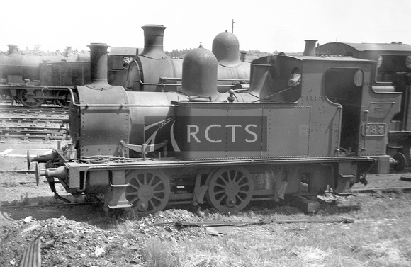 FAI0234 - Cl 0-6-0T No. 783 (ex Barry Rly) under repair at Barry shed (with rods removed) 6/7/47