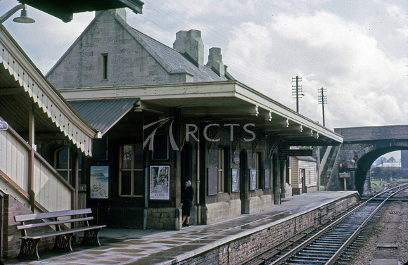 RIP0446C - Melksham station building viewed from a train c 4/66