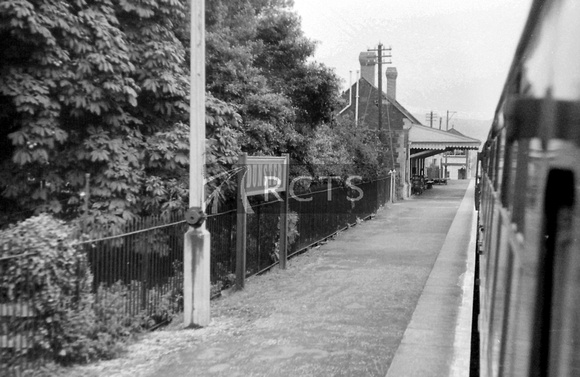 PG02266 - View along the platform at Dunster station from a DMU and looking towards Minehead c late 1960s