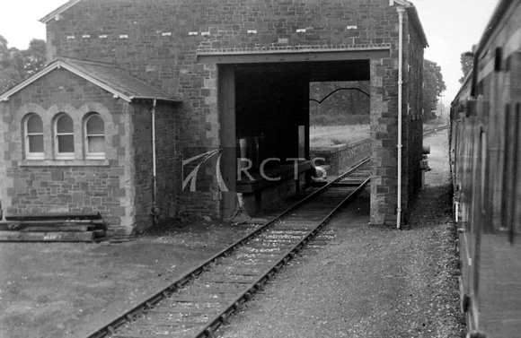 PG02267 - Dunster station goods shed viewed from a DMU c late 1960s