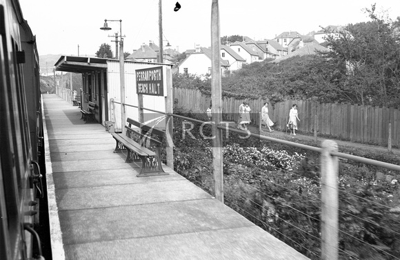 NB00751 - Perranporth Beach Halt station viewed from a train, September 1956