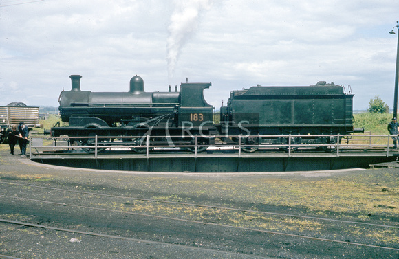 CAR1224C - 0-6-0 No. 183 (ex Great Southern & Western Railway) on a turntable c June 1964