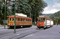 THO0042C - SMR car No. 4 and MER open tram No. 16 at Laxey 14/7/70