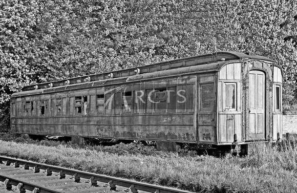 RGW0367 - Grounded ex-LNER wooden-bodied coach No. 2874 at Hunshaugh 26/9/55