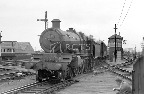 PHW0379 - Cl 4000 No. 4053 'Princess Alexandra' (with Castle steam pipes) at Swindon 29/8/49