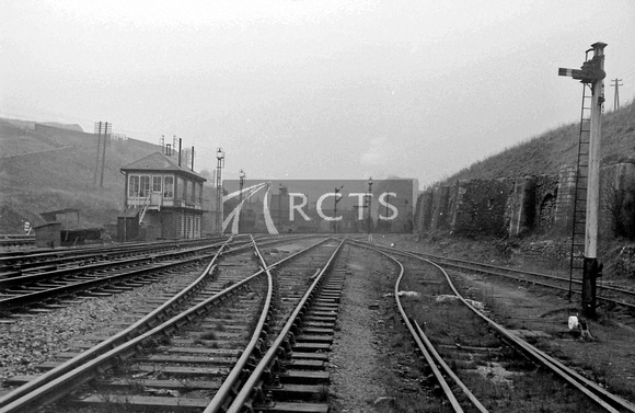 PG01761 - View looking north towards Peak Forest South signal box and on to Peak Forest station in the distance c late 1960s