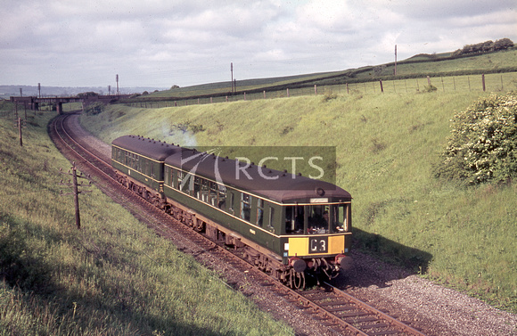MM00458C - Cl 108 DMU (2-car unit) working the 0815 Seaton to Stamford service east of Seaton station 28/5/66