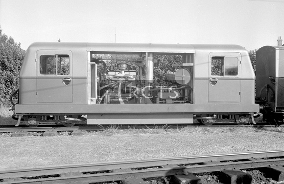 AW00477 - RHDR Diesel loco at Dymchurch station (with body panels removed) 27/6/57