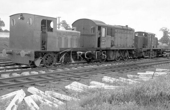 CUL0834 - Three diesels at Bicester Military Railway 3/6/56