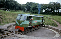 TFD0418C - Diesel loco 'Shelagh of Eskdale' on the turntable at Ravenglass, Ravenglass & Eskdale Railway 23/7/80
