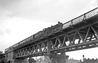 CUL3545 - Cl 6800 No. 6877 'Llanfair Grange' on a passenger train crossing Worcester bridge (view from below) 30/5/62