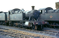 RE00154C - Ex GWR 2-6-2T (unidentified) derelict at an unidentified shed c 1964