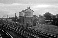 BRO0001 - Euxton Junction signal box viewed from a train c 1960s