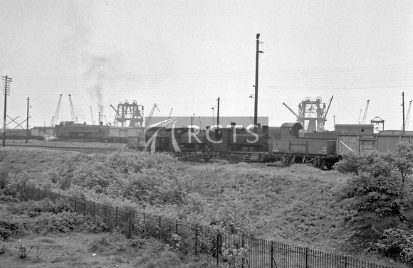 CUL0255 - Cl 0-4-0T Nos. 1144 and 1140 (ex SHT) at Swansea East Dock shed 14/5/57