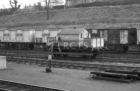 FAI1107 - Special brake van for Pontnewynydd Branch (purpose made with the low roof) in goods yard at Pontnewynydd 6/5/62