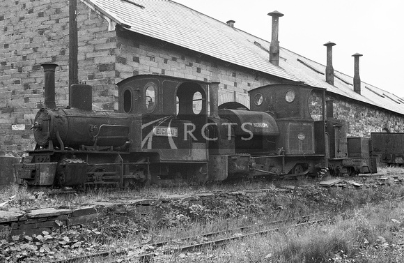 AW00138 - 0-4-0T 'Eigau' and 0-4-0ST 'Stanhope' at Penrhyn shed 5/9/55