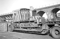CUL0933 - 0-4-0 diesel loco No. 3 on a Pickfords trailer at Worcester 13/4/65