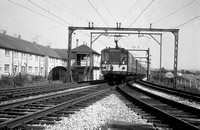 BRO0538 - MBSO M28221 (ex LNWR, Siemens stock) converted to 6.6kv AC from 4-rail DC for Lancaster-Morecambe 50hz AC experiment at Torrisholme Junction, Morecambe c 1956 - 62
