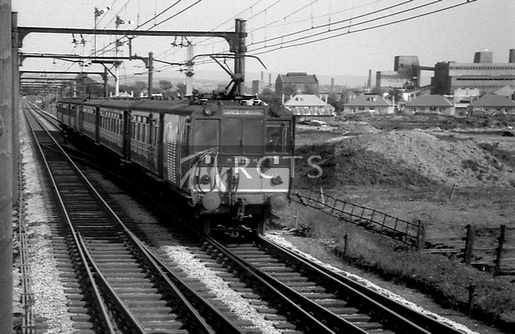 BRO0072 - MBSO M28221 (ex LNWR, Siemens stock) converted to 6.6kv AC from 4-rail DC for Lancaster-Morecambe 50hz AC experiment taken from Torrisholme Junction No.1 signal box c 1956 - 62