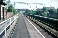 CC00360C - View looking along the platform towards the overbridge at Adlington station c 1970s