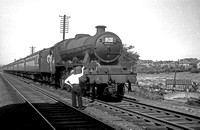 BRO0079 - Cl 6P No. 45560 'Prince Edward Island' collecting the single line token at Hest Bank c early 1950s