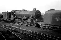 BRO0063 - Cl 6P No. 45596 'Bahamas' (with tender, minus underframe, on a flat wagon) possibly at Horwich Works
