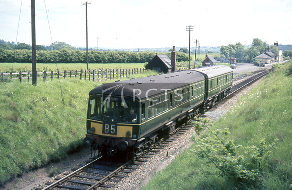 MM00273C - Cl 103 DMU (2-car set) working the 1430 Redditch to Birmingham New Street service north of Alvechurch station 7/6/65