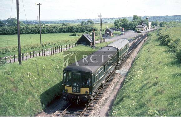 MM00274C - Cl 103 DMU (2-car set) working the 1530 Redditch to Birmingham New Street service north of Alvechurch station 7/6/65
