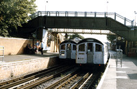 JFR0381C - View of Epping station showing two 1962 stock trains in the platforms 1993