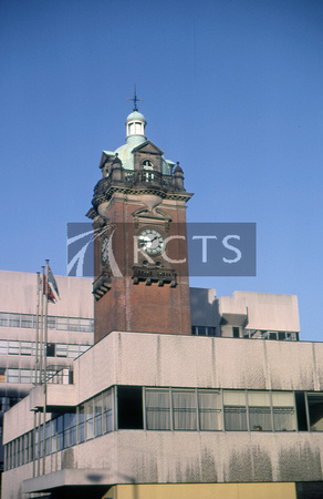 BEL0125CVF - Clock tower at Nottingham Victoria station, January 1979