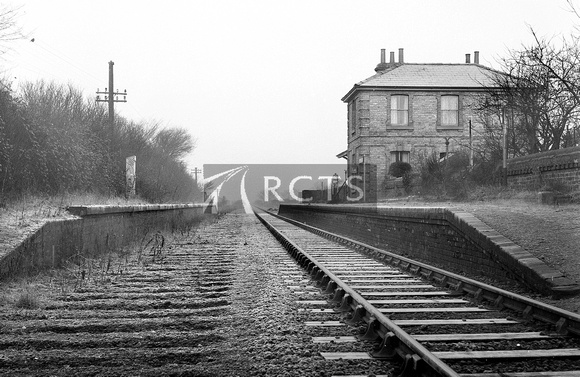CH05529 - View along the track (single track only) to the platforms and buildings at Pampisford station c late 1960s