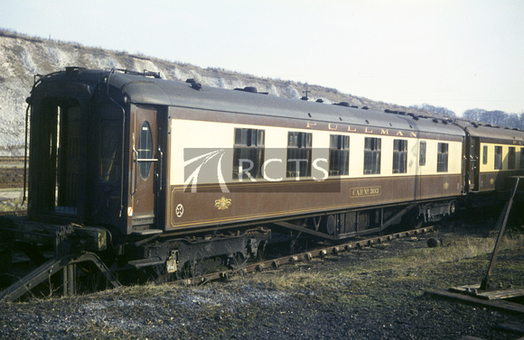 CH06385C - Pullman kitchen 2nd class parlour car No. 303 in store at Micheldever 9/3/68