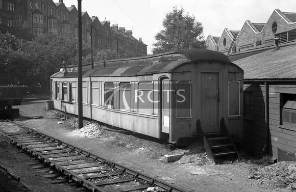 CUL3151 - Grounded body of Pullman car 'Albert Edward' (schedule 75 became 3rd Cl No. 4 in 1915) at Preston Park 18/7/56